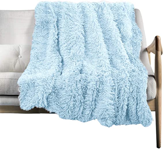 ST. BRIDGE Faux Fur Throw Blanket, Super Soft Lightweight Shaggy Fuzzy Blanket Warm Cozy Plush Fluffy Decorative Blanket for Couch,Bed, Chair(Light Blue, 60"x80")