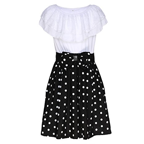 YJ.GWL Big Girl's Casual Dress Polka Dot Bow Summer Dress Kids Skirt