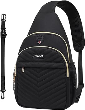 MOSISO Sling Backpack Small Hiking Daypack for Women Men, Quilted Crossbody Sling Bag with Removable Strap One Shoulder Chest Bag, Black