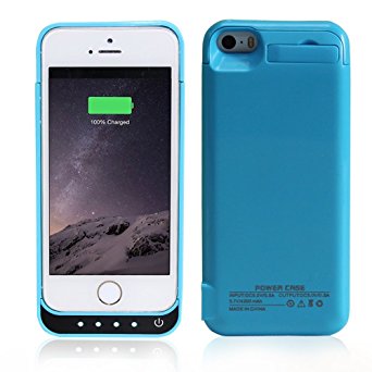 iPhone 5/5C/5S/SE Battery Case, SinoPro Portable Slim Extended Battery Case Mobile Protective Charging Case with 4200mAh Capacity Kick Stand LED Indicator for iPhone 5/5C/5S/SE (Blue)