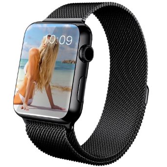 Apple Watch Band 38mm Covery Milanese Loop Magnetic Closure Stainless Steel Mesh Bracelet Strap Replacement Band for Apple Watch black