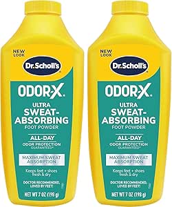 Dr. Scholl's ULTRA-SWEAT ABSORBING FOOT POWDER, 7 oz // Maximum Sweat Absorption, All-Day Odor Protection, Keeps Feet Fresh & Dry - Pack of 2