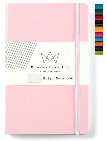 Minimalism Art | Classic Notebook Journal, Size: 5" X 8.3", A5, Pink, Ruled/Lined Page, 240 Pages, Hard Cover/Fine PU Leather, Inner Pocket, Quality Paper - 80gsm | Designed in San Francisco