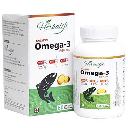 Herbalifi Omega-3 Salmon Fish Oil with EPA and DHA (1000mg) capsules for healthy heart and brain - 60 Counts