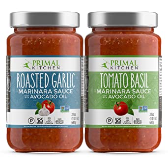 Primal Kitchen Marinara Tomato Sauce 2 Pack, Whole 30 Approved - 1 Tomato Basil & 1 Roasted Garlic