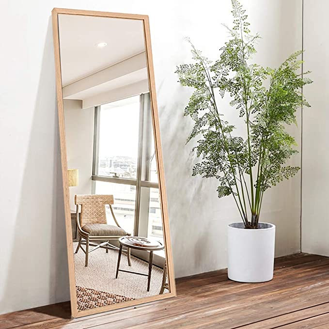NeuType Full Length Mirror Floor Mirror with Standing Holder Bedroom/Locker Room Standing/Hanging Mirror Dressing Mirror Wall-Mounted Mirror (Natural Wood) (AMZVCNTJJ00360ZZD-ZYF)