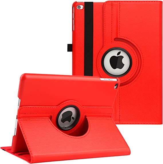 LXS iPad 10.2" 9th Generation Case 2021/ 8th Generation 2020 / 7th Gen 2019-360 Degree Rotating Multi-Angle Viewing Folio Stand Cases with Auto Wake/Sleep (Red)
