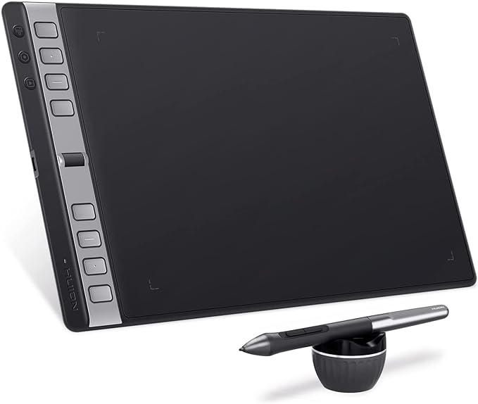 HUION Inspiroy 2 L Drawing Tablets with Scroll Wheel 8 Customized Keys Battery-Free Stylus,Works with Mac, PC & Moible, 10 * 6 inch Large- Black