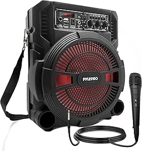 Portable Bluetooth PA Speaker System - 600W Rechargeable Wireless Outdoor Bluetooth Speaker Portable PA System w/ Microphone In, Party Lights, USB SD Card Reader, FM Radio - Wired Mic - Pyle PSBT62A.7