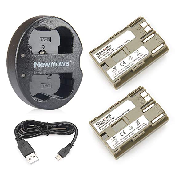 Newmowa BP-511 Battery(2-pack) and Dual USB Charger for Canon EOS 5D, 50D, 40D, 20D, 30D, 10D, Digital Rebel, D60, 300D, D30