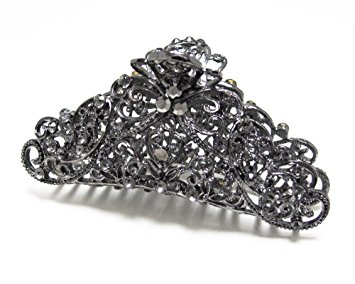 Black Austrian Crystal Hematite tone metal Bow hair claws clips pins H1379