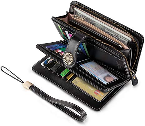 UMODE Vintage Style Genuine Leather Large Capacity RFID Wallet Organizer for Women