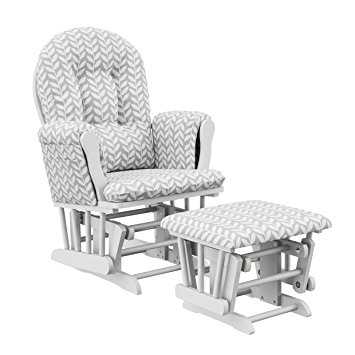 Stork Craft Hoop Glider and Ottoman, White/Light Gray Vine