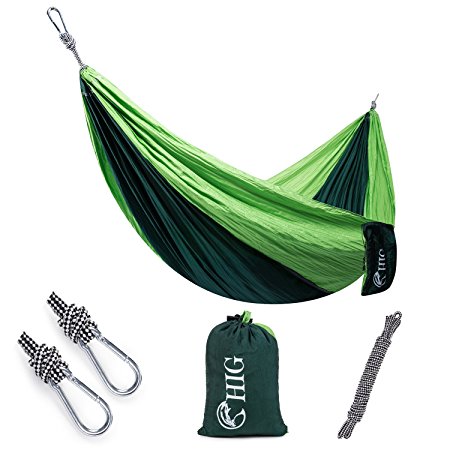 HIG Outdoor Camping Hammock - Double Parachute Lightweight Nylon Portable Hammock with Wtraps & Carabiners For Backpacking, Camping, Travel, Beach, Yard