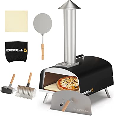 PIZZELLO Outdoor Pizza Oven Wood Fired Portable wood pellet pizza oven with 13" Pizza Stone, Pizza Peel, Fold-up Legs, Travel Bag