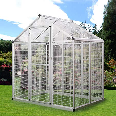 JAXPETY Large White Aluminum Heavy Duty Bird Cage Walk In Aviary House Pet Supply for Cockatiels Parakeets Finches Macaw Parrot