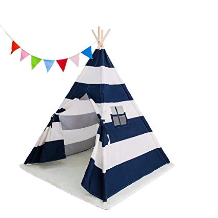 Small Boy Outdoor & Indoor Great Canvas Indian Teepee Playhouse for Kids -Blue