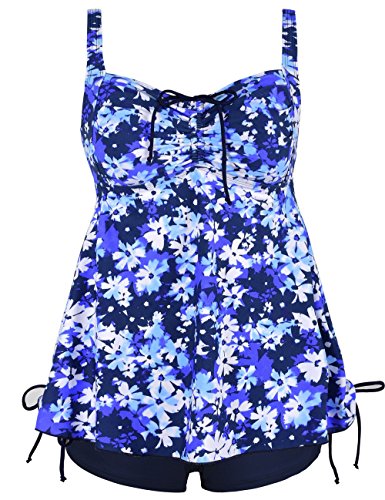 Hilor Women's Plus Size Floral Halter Tankini Set Two Piece Swimsuit