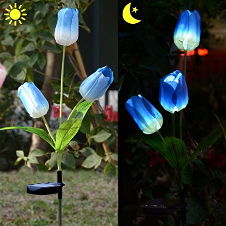 Homeleo Outdoor Solar Tulip LED Flower Light, Solar Garden Stake Flowers, Decorative Solar Patio Lawn Lamp, Path Landscape in-ground Light Up Flowers Lights(Blue)