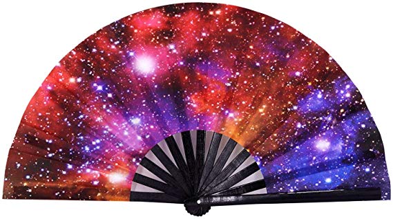 Amajiji Rave Festival Accessories Large Folding Hand Fan for Women Men, Chinease/Japanese Handheld Fan Bamboo Fan Dance Fan Gift Fan Craft Fan (Starry Sky)