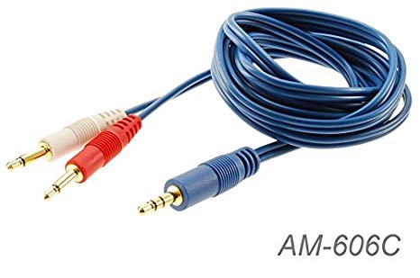 6ft CablesOnline 3.5mm Stereo Male to Dual (Rd/Wh) Mono 3.5mm Blue Audio Breakout Cable