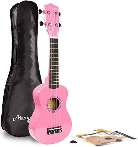 Martin Smith UK-212-PNK-A Soprano Ukulele with Travel Bag, Pink