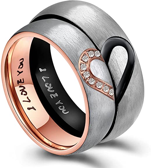 ANAZOZ His & Hers Real Love Heart Promise Ring Stainless Steel Couples Wedding Engagement Bands Top Ring, 6mm