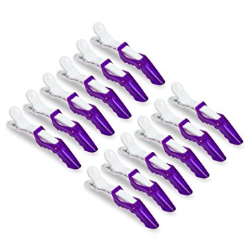 10 Pinup Clips - Professional Non Slip Alligator Hair Clips Double Hinged Design for Easy Salon Styling - Sectioning Crocodile Hair Clip Set with Wide Teeth for Extra Durable Grip (Transparent-Purple)