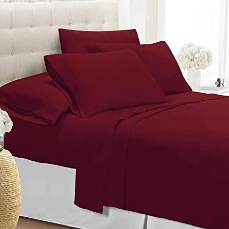 Hotel Luxury Oeko-Tex Certified Wrinkle & Fade Resistant Double Brushed Ultra Soft Microfiber Cozy and Comfy Deep Pocket 1 Piece Single Fitted Sheet, Burgundy, Full 54" x 75"’