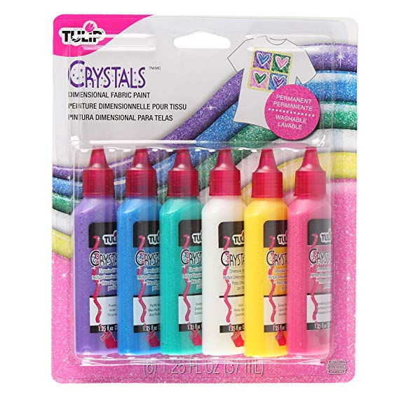 Tulip Washable Crystals 3D Fabric Paint Set, Assorted Colors, Set of 6