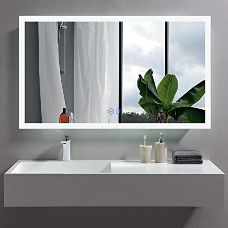 Decoraport Dimmable LED Bathroom Mirror with Anti-Fog Function and Touch Button, 48x28 in, Vertical & Horizontal Mount, CRI&gt;90, IP&gt;44 (N031-4828-TS)