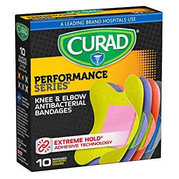 Curad Performance Series Knee and Elbow Extreme Hold Antibacterial Fabric Bandages, 10 Count