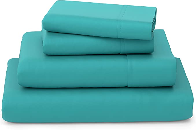 Cosy House Collection Luxury Bamboo Sheets - 4 Piece Bedding Set - Bamboo Viscose Blend - Soft, Breathable, Deep Pocket - 1 Duvet Cover, 1 Fitted Sheet, 2 Pillow Cases - Double, Turquoise