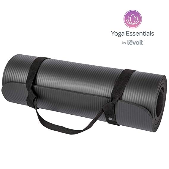 Levoit Yoga Mat, 1/2 Inch Extra Thick Exercise Mats for Workout Fitness Pilates and Floor Exercises, High-Density Anti-Tear Non-Slip NBR Foam Mat with Carrying Strap (Black)