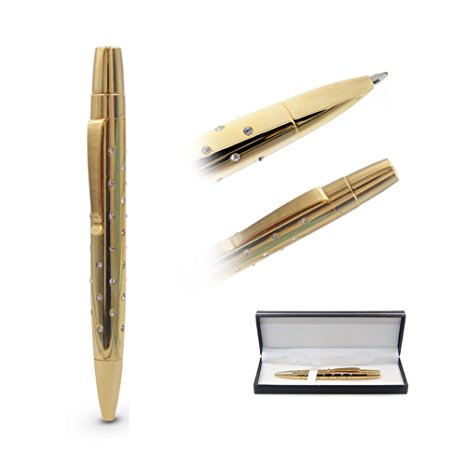 Gold Ballpoint Pen Retractable Rollerball Pen in Gift Box, Classic 24K Gold Plated & Palladium Trim Inlaid with Top Zircon Stones / Artificial Diamonds by 2cl direct - Gold