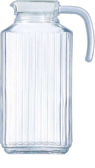 Circleware 66550 Frigo Ribbed Glass Beverage Drink Pitcher with Lid and Handle, 63.4 Ounce, Limited Edition Glassware Drinkware Water Juice Dispenser, 63.4 oz