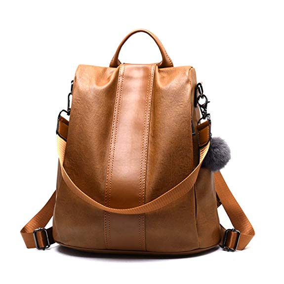 Lantch Women Backpack Handbag PU Leather Shoulder Bag Antitheft Rucksack Lightweight Waterproof Nylon School Bags