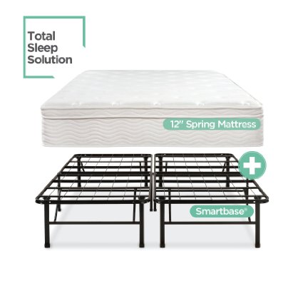 Night Therapy Spring 12 Inch Euro Box Top Mattress and SmartBase Complete Set, Queen