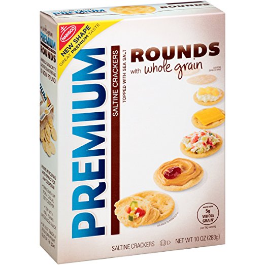 Premium Rounds Saltine Crackers, (Whole Grain, 10-Ounce Box, Pack of 6)