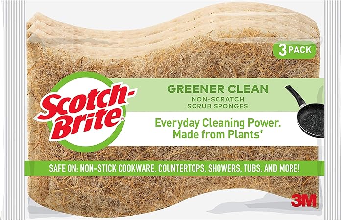 Scotch-Brite Greener Clean Non-Scratch Scrub Sponge, Natural Fiber 3 ea (Pack of 6)