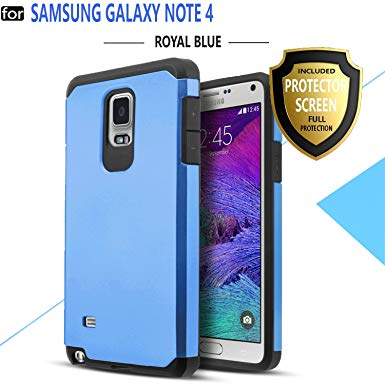 Note 4 Case, Galaxy Note 4 Case, Starshop [Shock Absorption] Dual Layers Impact Advanced Protective Cover With [Premium HD Screen Protector Included] For Samsung Galaxy Note 4 (Blue)