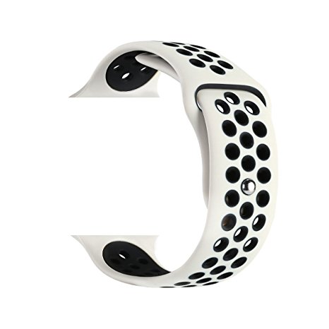 ZONEYILA For Apple Watch Band Series 3 Series 2 Series 1 ZONEYILA Soft Silicone Fitness Replacement Sport Band with Metal Claps/Adapters for Apple Watch (White/Black 42MM M/L)