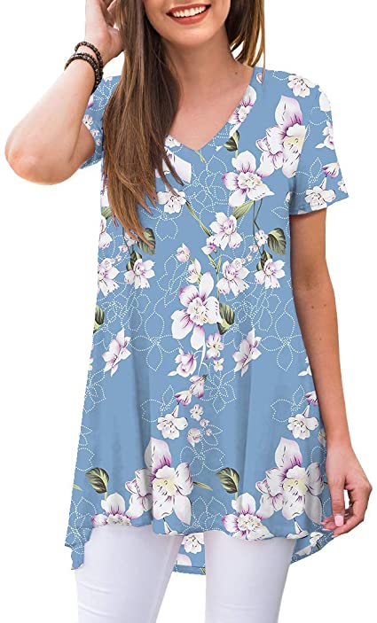 AWULIFFAN Women's Summer Casual Short Sleeve V-Neck T-Shirt Tunic Tops Blouse Shirts