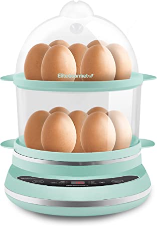 Elite Gourmet EGC314M Easy Egg Cooker Food Steamer, Rice Cooker, Poacher, Omelet & Soft, Medium, Hard-Boiled with Programmable Presets and Delay Timer, BPA Free, 14 eggs, Mint