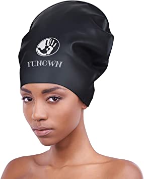 FUNOWN Long Hair Silicone Swim Cap for Dreadlocks Braids Afro Hair Extensions Weaves | Keeps Your Hair Dry While Swimming and Bathing - Large & XL Swim Cap for Women, Men, Kids