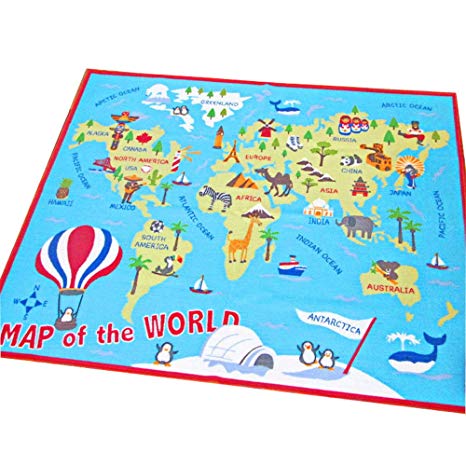 HEBE Kids Rug World Map Educational Children's Play Mat Learning Carpet for Playroom Bedroom Non Skid Washable Nursery Crawling Rug 3.3'x4.9' Extra Large
