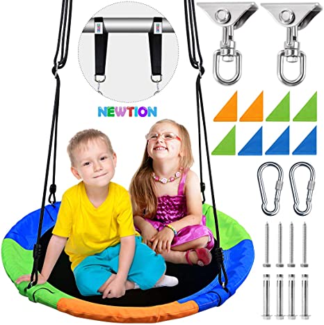 Newtion Kids Outdoor Round Mat Swing Flying Saucer Swing and Large Round Saucer Swing Set–Great for Backyard,Tree,Playground.