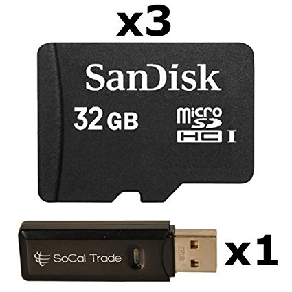 3 PACK - SanDisk 32GB MicroSD HC Memory Card SDSDQAB-032G (Bulk Packaging) LOT OF 3 with SoCal Trade USB 2.0 MicoSD & SD Memory Card Reader