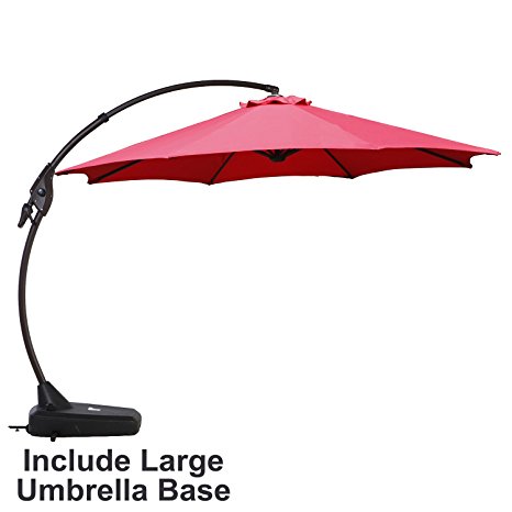 Grand patio Aluminum 11.5 Feet Cantilever Round Umbrella,Offset Hanging Patio Market Umbrella with Large Heavy Base,8 Steel Ribs(Red)