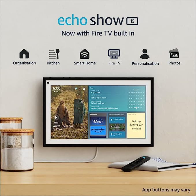 Echo Show 15 | Full HD 15.6" smart display with Alexa and Fire TV built in | Remote included